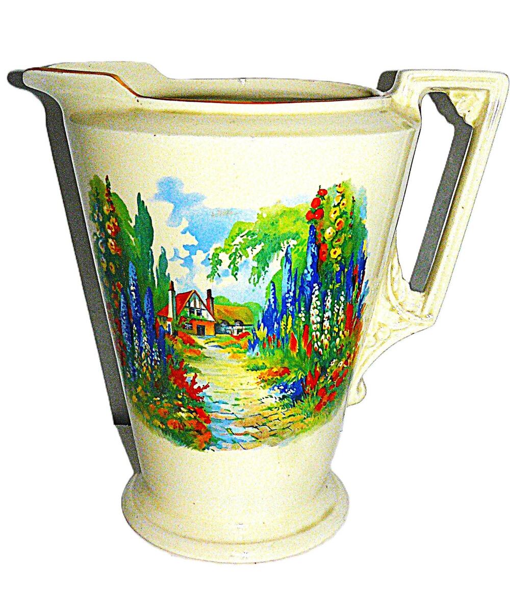 Vtg Burleigh Ware Staffordshire England Cottage Garden Ceramic Pitcher Jug 11-in